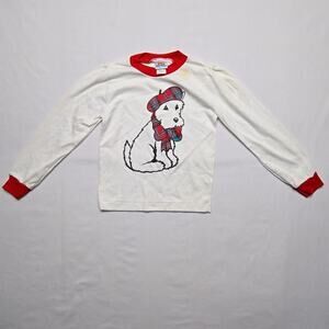 Vintage Dog Graphic Long Sleeve Shirt Red Youth Kids White Large Tee 90s